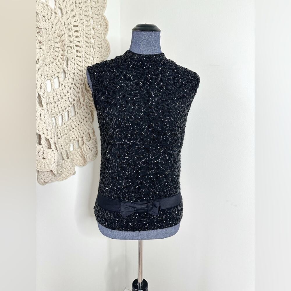 Bruce Arnold Vintage 1960s Black Sequin Wool Sleeveless Sweater Medium